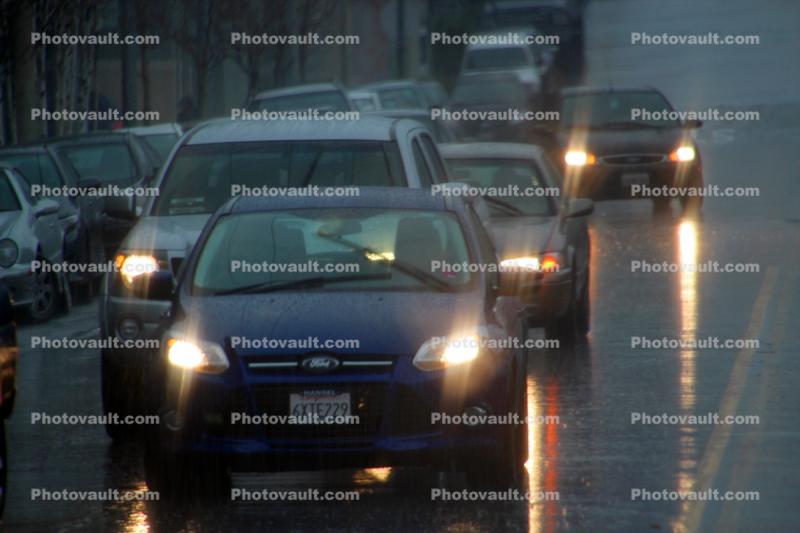 Sir Francis Drake Boulevard, rain, rainy, Cars, Vehicle, Automobile, Marin County, California, Car