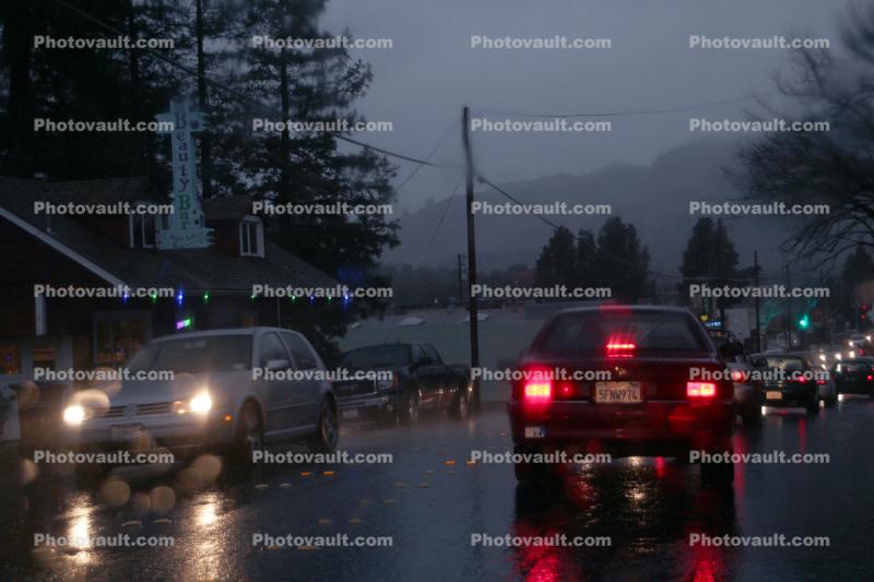 Sir Francis Drake Boulevard, rain, rainy, Fairfax, Marin County