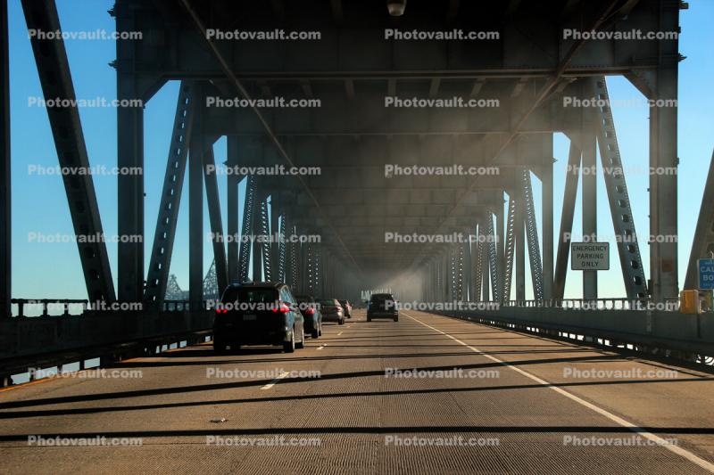 early morning Fog, on a Bridge, cars