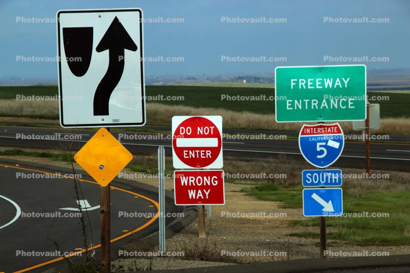 Interstate Highway I-5, Central Valley, freeway entrance sign