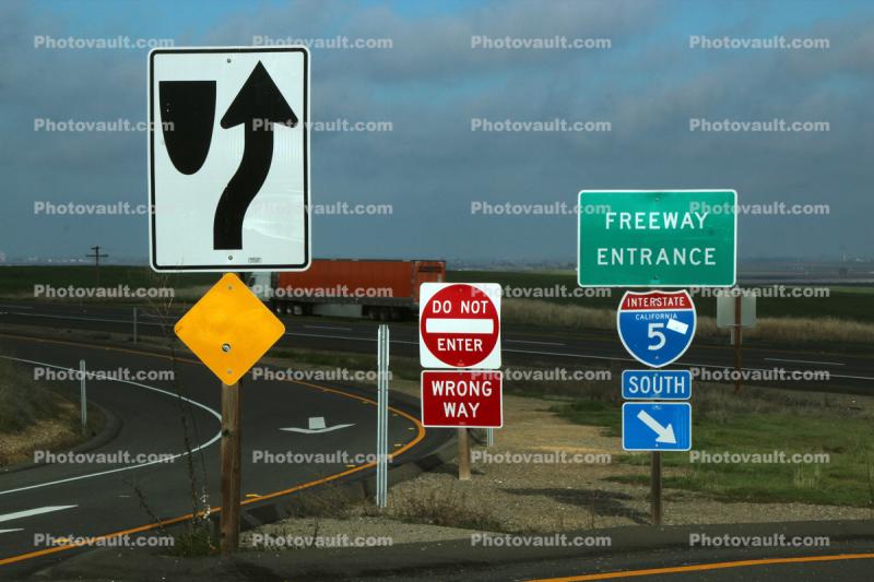 Interstate Highway I-5, Central Valley, freeway entrance sign