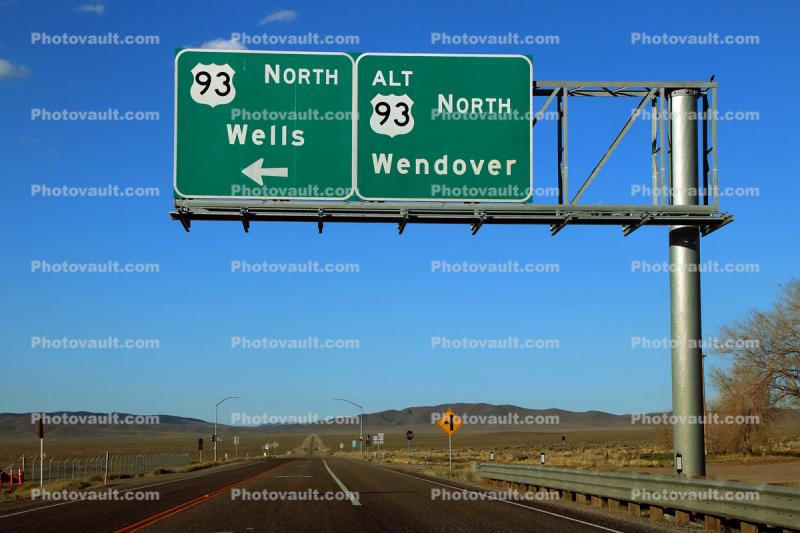 Highway Sign, US Highway-93, Wendover, Wells