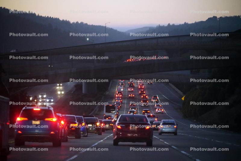 Traffic Jam, Dusk, Interstate Highway I-280