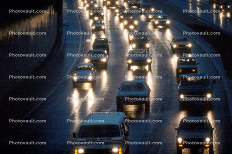 Highway 101, Level-D Traffic, Twilight, Dusk, Dawn, Car, Automobile, Vehicle