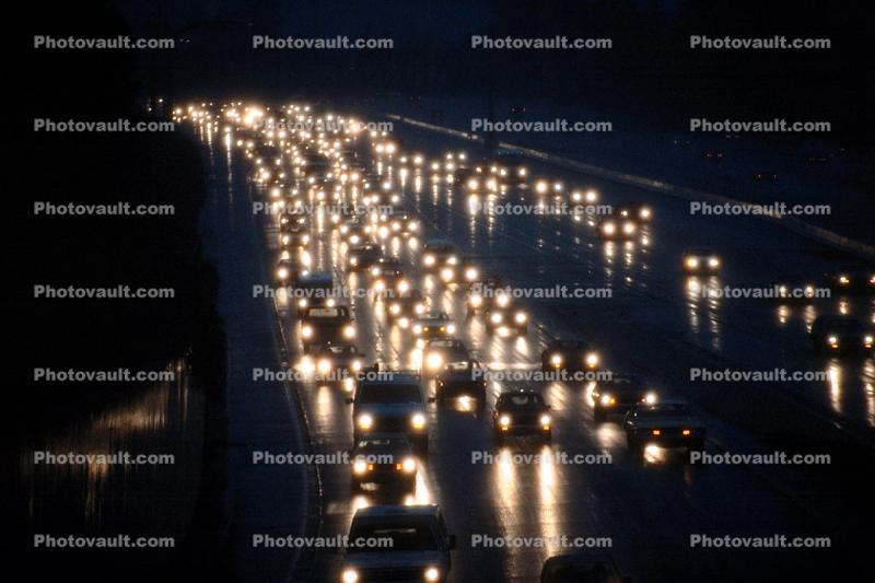 Highway 101, Level-D Traffic, Twilight, Dusk, Dawn