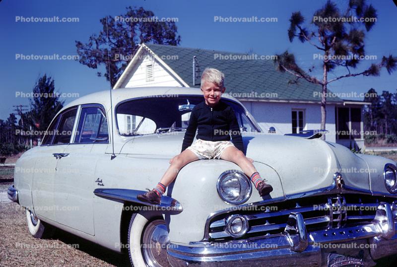Boy, Whitewall Tires, Car, Sedan, Vehicle, Lincoln car, April 1950, 1950s