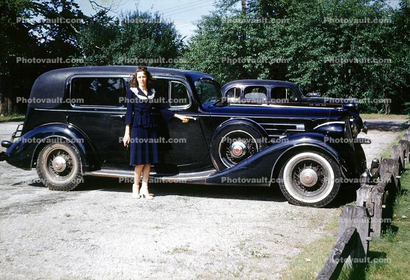 Woman, Whitewall Tires, Car, Automobile, Vehicle, 1940s