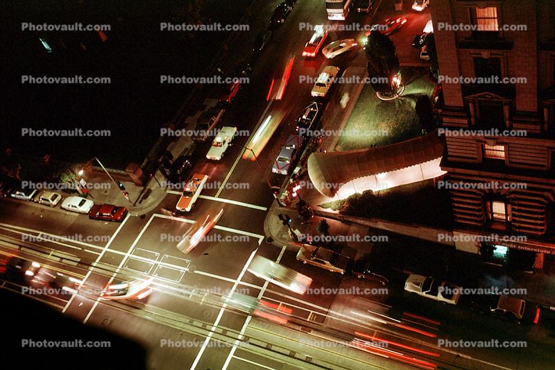City Intersection at Night, nighttime, cars, awning
