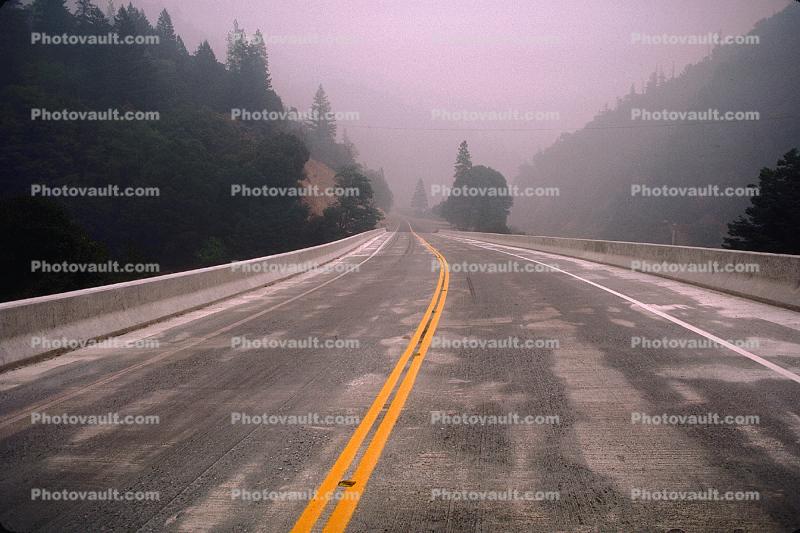 Highway 299, Roadway, Road, Trinity County, Smoke from a forest fire