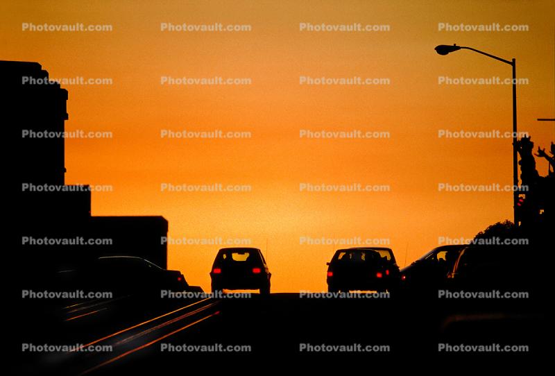 City Street, sunset, Vehicle, Car, Automobile, Sedan