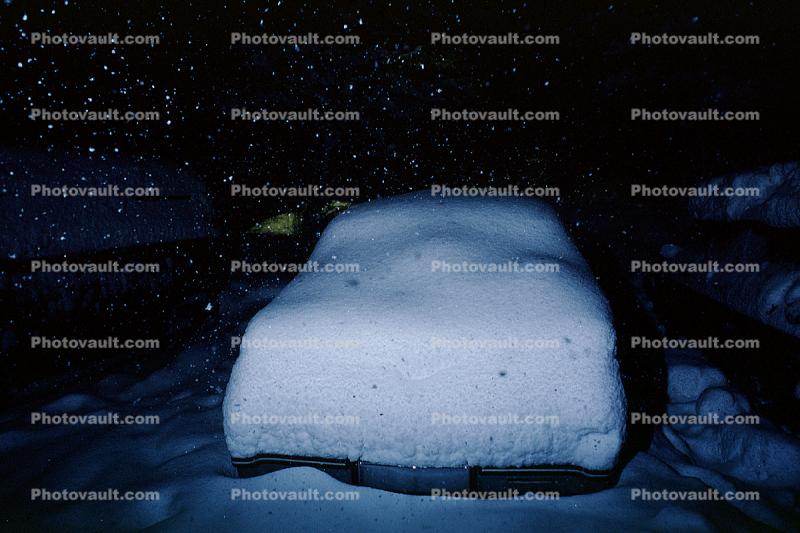 Vehicle, Car parked in the Snow, Automobile, Sedan, Snowfall