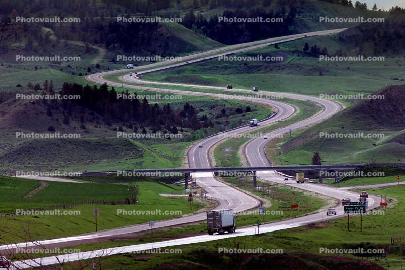 Interstate Highway I-90, Roadway, Road, S-Curve
