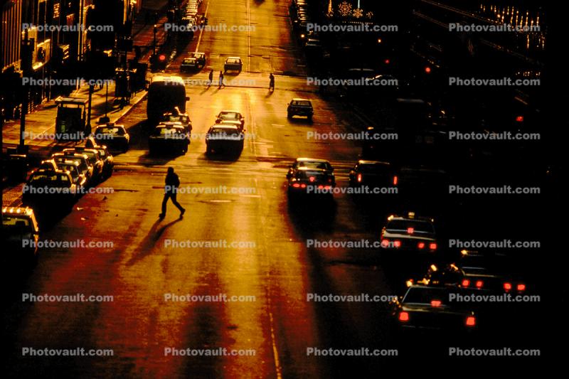 car, automobile, Vehicle, Sedan, buildings, taxi cab, street, early morning sun