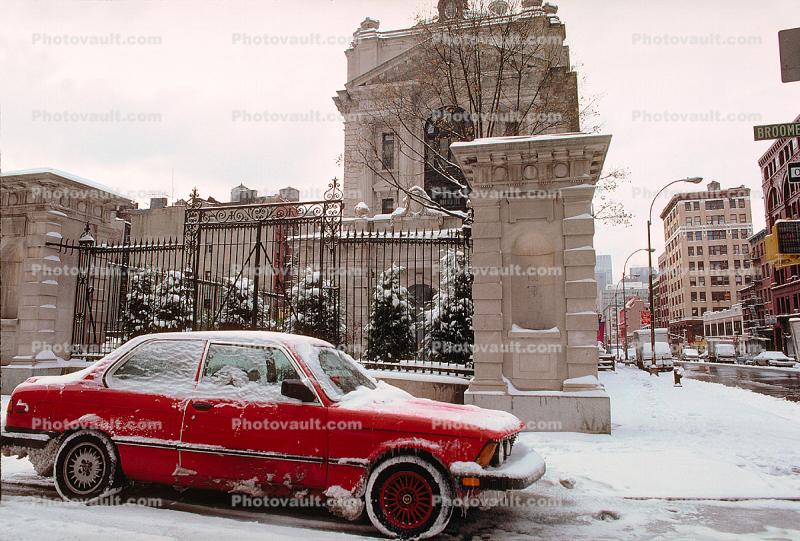 street, snow, winter, wintertime, cold, BMW, car, Sedan