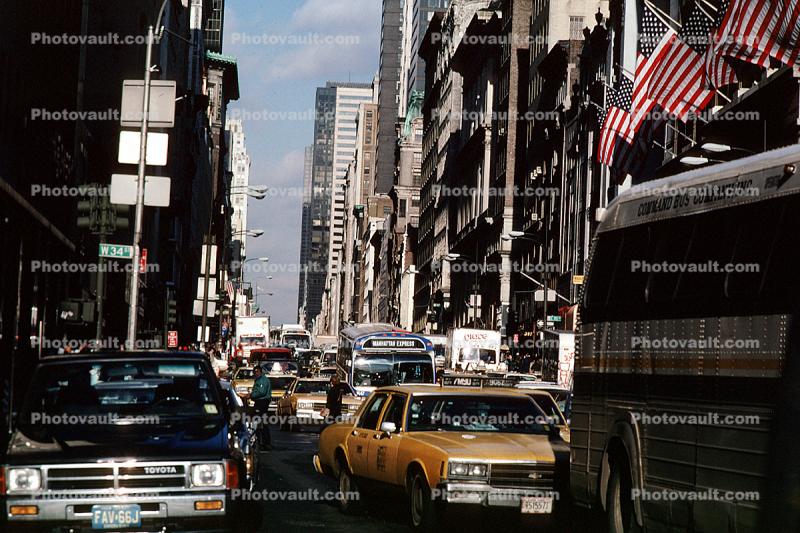 Bus, Taxi Cab, Car, Automobile, Vehicle, Sedan, Traffic Jam, Congestion, New York City