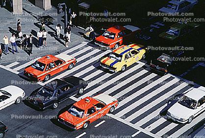 Pedestrians, Crosswalk, Taxi Cab, Ginza District, Tokyo, City Street, car, automobile, Vehicle, Sedan
