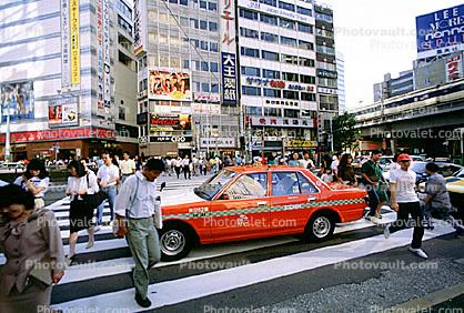 Pedestrians, Crosswalk, Taxi Cab, Ginza District, Tokyo, City Street