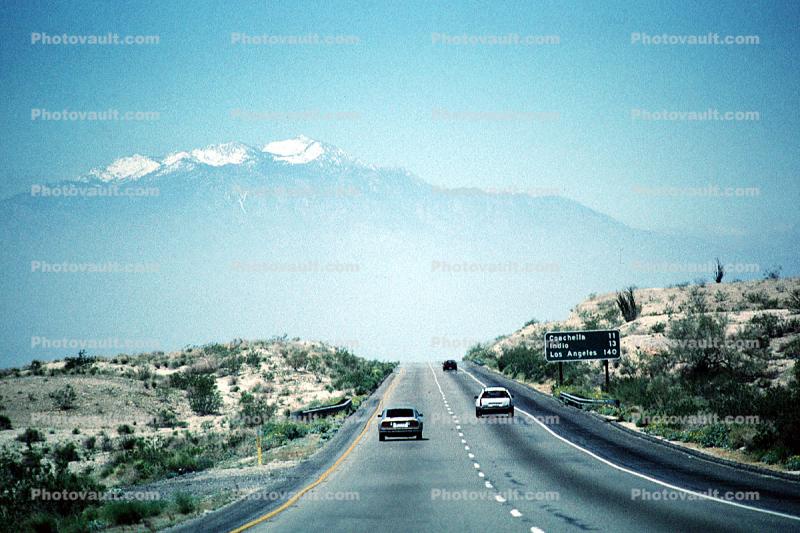 Coachella, Interstate Highway I-10, Highway, Roadway, Road, snow capped mountain