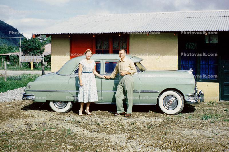 Guy, Lady, Car, Whitewalls, Vehicle, Automobile, 1950s