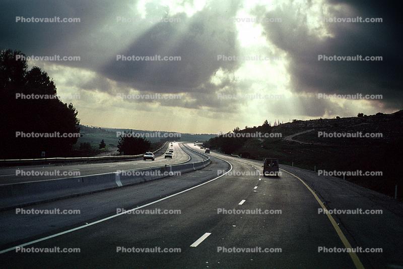 Freeway, clouds, interstate, traffic, cars