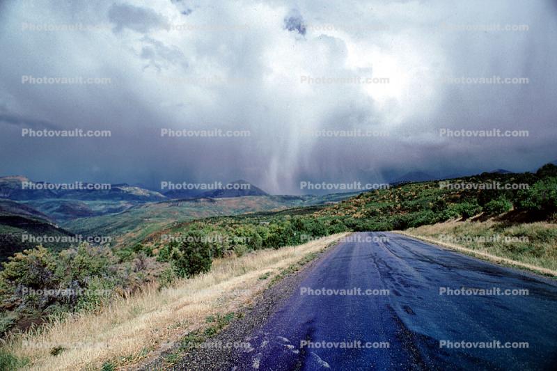 Road, Roadway, Highway, La Sal Mountains, Utah, Rain, Downpour, Raining
