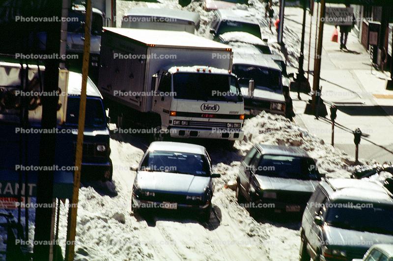 Snow, cold, cars, truck, New York City