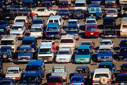 parking lot, van, parked cars, sedan, automobile, vehicles