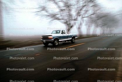 Tree Lined Road, Highway, Pickup Truck
