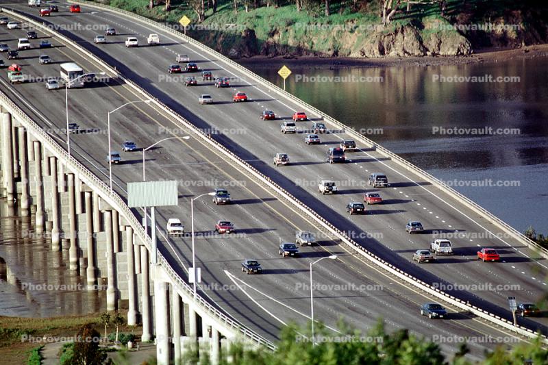 Highway 101, Richardson Bridge, Mill Valley, Marin County, California, Road, Roadway, cars, automobiles, vehicles