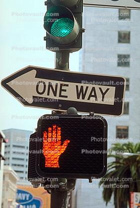 one way, pedestrian crossing, Traffic Light, arrow, direction, directional, Caution, warning