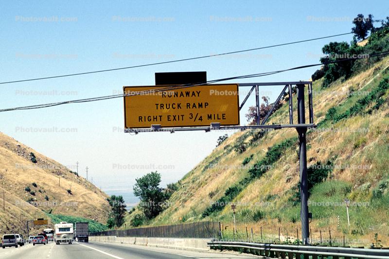 Interstate Highway I-5, Grapevine, runaway truck ramp, Road, Roadway, Highway, Caution, warning