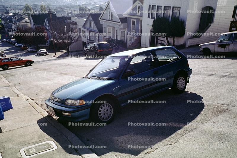 parked car, sedan, automobile, vehicle, steep hill, Potrero Hill