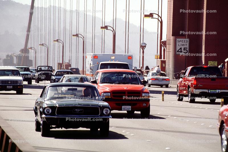 Ford Mustang, Golden Gate Bridge, traffic jam, congestion