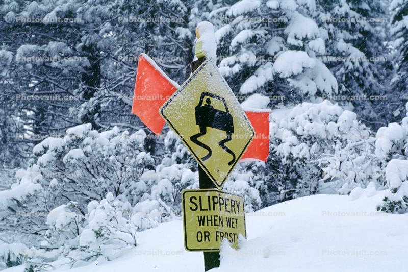 slippery when wet or frosty