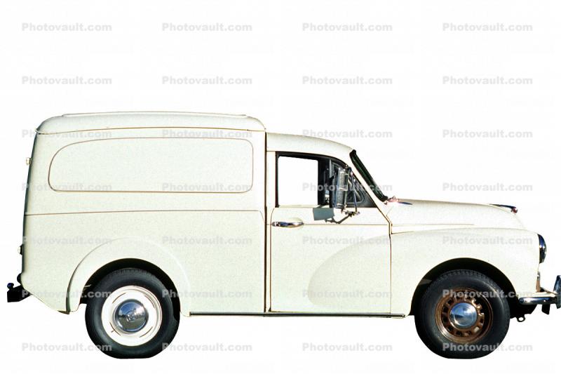 Morris Minor, delivery van, panel truck, automobile, photo-object, object, cut-out, cutout, 1950s