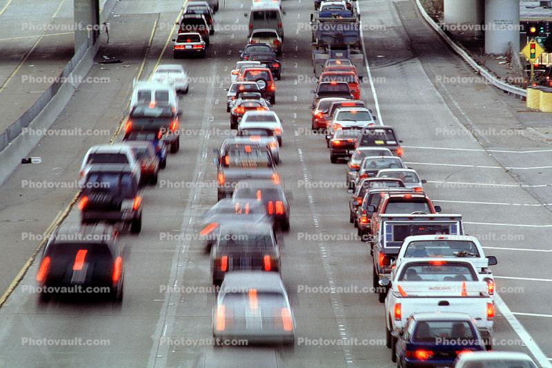 Interstate Highway I-280 near Mariposa Exit, Potrero Hill, Level-F traffic, congestion, traffic jam, car, sedan, automobile, vehicle, 280
