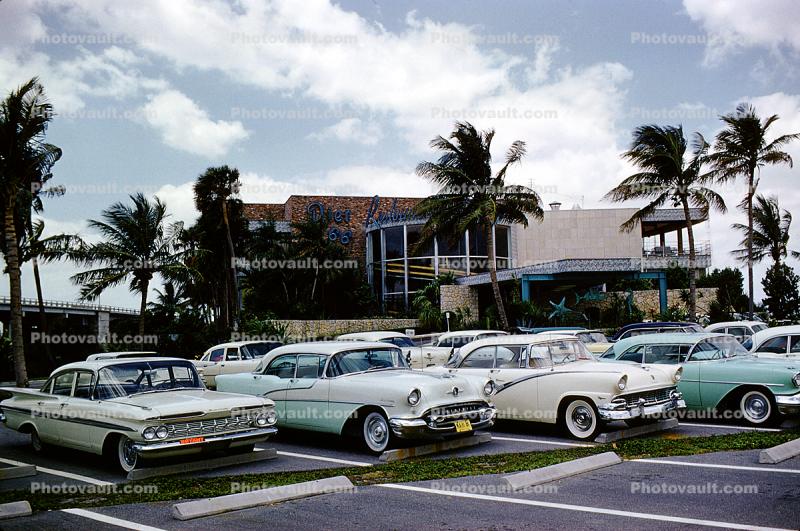 Parked Cars, Parking Lot, Chevy Impala, Oldsmobile, Ford, Chevrolet, Lakeland Florida, March 1960, 1960s