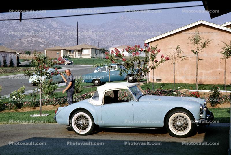 MG Sports Car, Vehicle, white wall tires, July 1963, 1960s