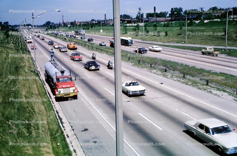 Freeway, Highway, Interstate, Road, Gasoline Tanker Truck, June 1965, 1960s