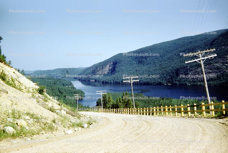 Roadway, Highway, dirt road, river, Lake HaHa 1953