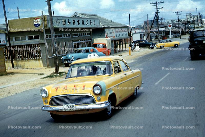 Taxi Cab, street, Guam, automobile, Car, Vehicle, 1950s