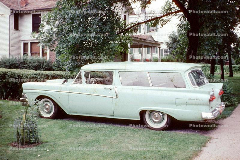 Ford Ranch Wagon, Station Wagon, Whitewall Tires, Parked Car, Lawn, Grass, automobile, June 1962, 1960s