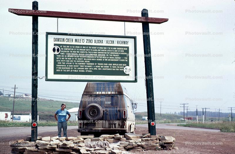 Alcan, Dawson Creek, Mile 0, Alaska Highway, Van, Highway, July 1971, 1970s