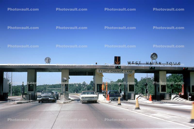 Toll Plaza, Booth, Highway, West Haven Toll Road, cars, automobiles, vehicles, Connecticut, June 1964, 1960s