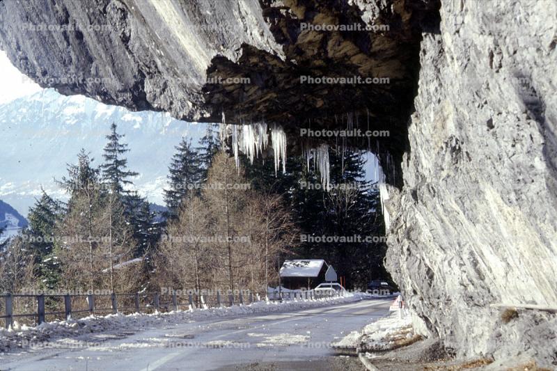 Rock Overhang, Mountains, Granite, Icicles