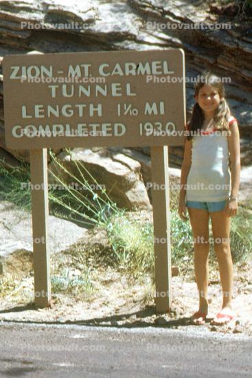 Girl, Sign, Zion-Mount Carmel Tunnel, Springdale, Utah, 1960s