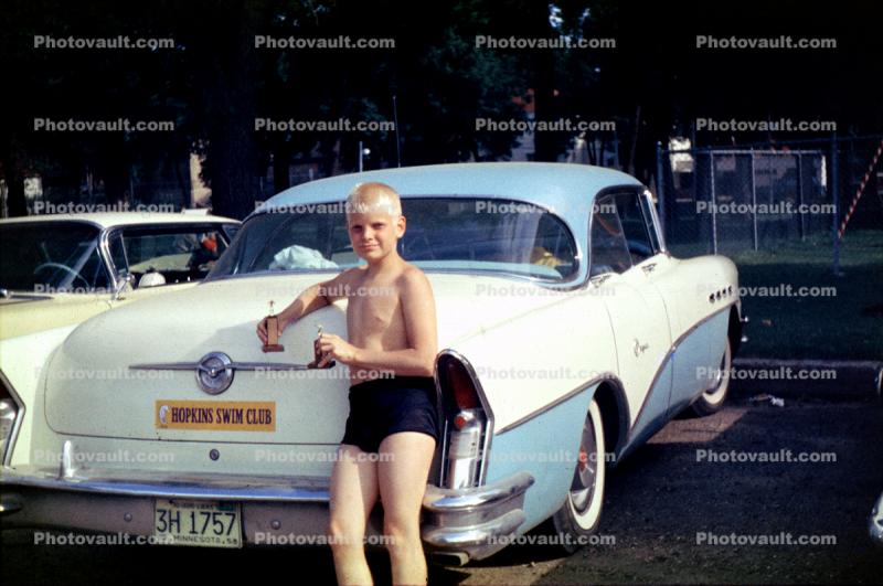 Oldsmobile, Boy, Hopkins Swim Club, Car, automobile, vehicle, Minnesota, 1958, 1950s