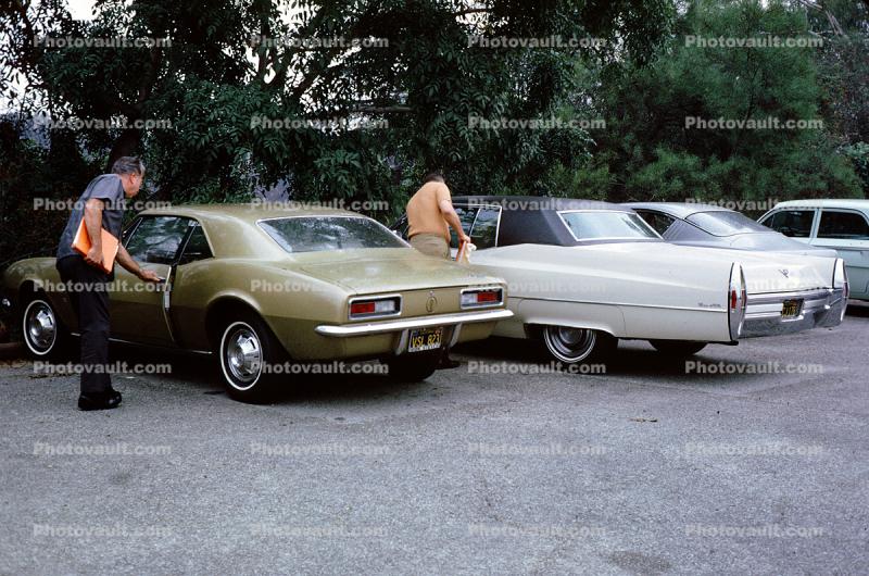 Cadillac, parked cars, Lake Almanor California, November 1968, 1960s
