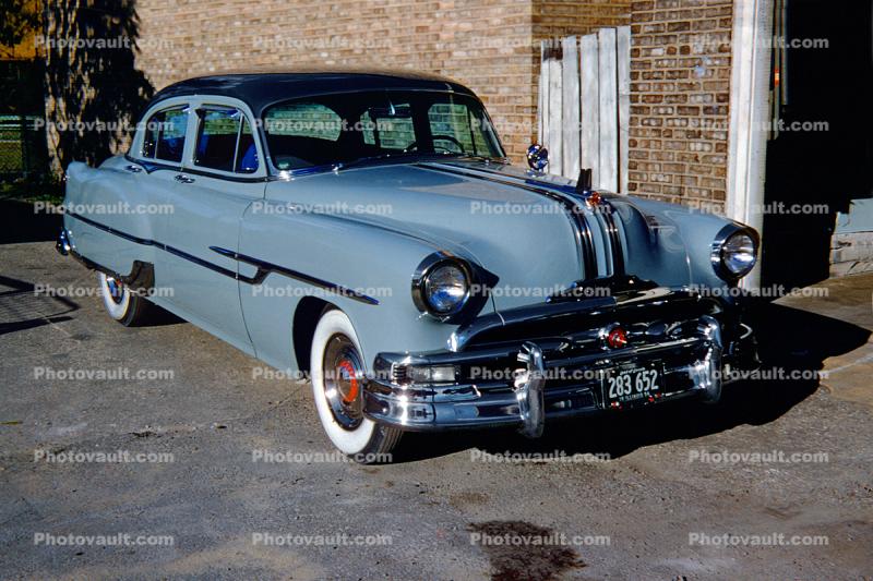 1953 Pontiac Chieftain, 4-door sedan, Whitewall Tires, chrome grill, car, automobile, Illinois, 1954, 1950s