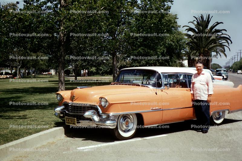 Orange Cadillac, man, car, Dagmar Bumps, 1950s